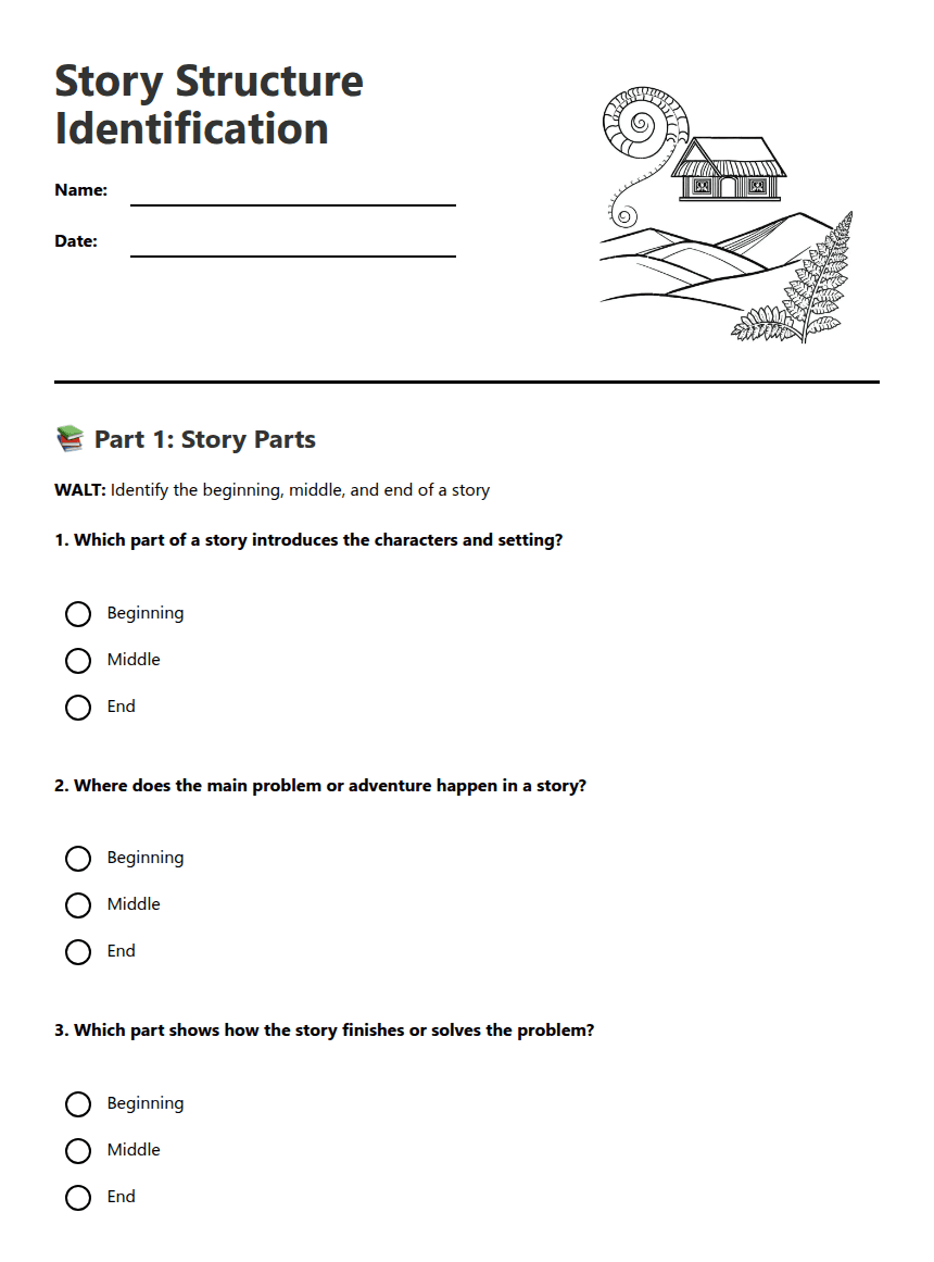 Story Structure Identification worksheet preview