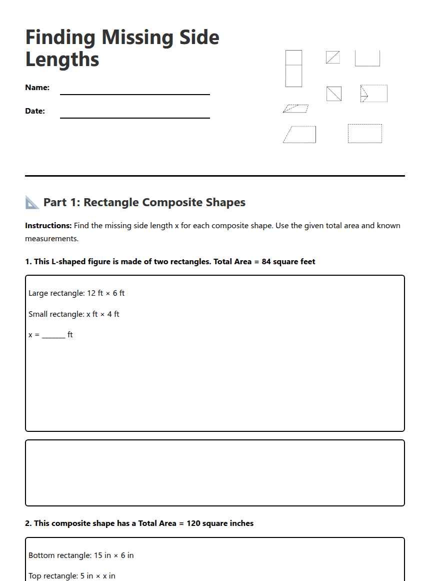 Finding Missing Side Lengths worksheet preview