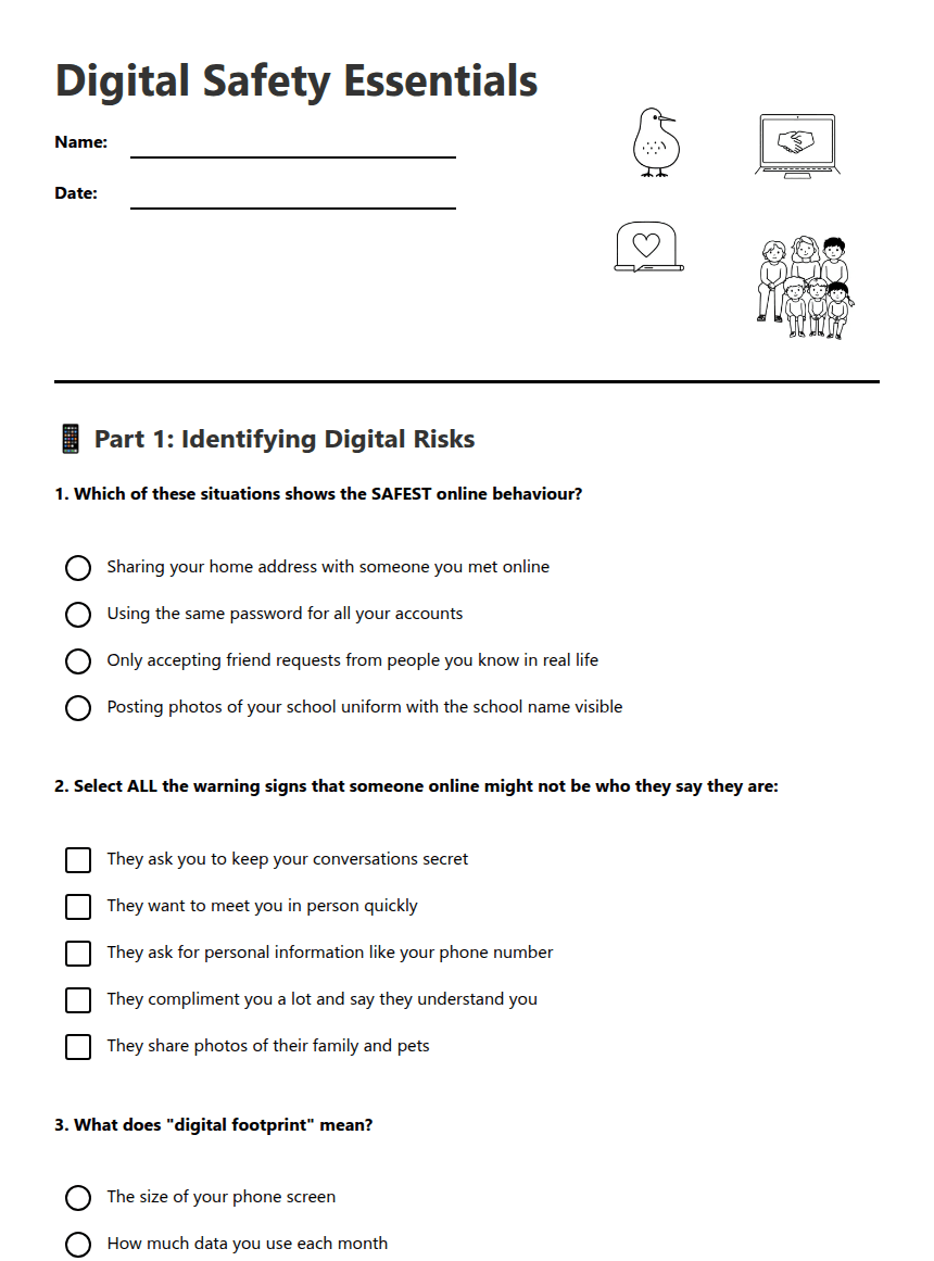 Digital Safety Essentials worksheet preview