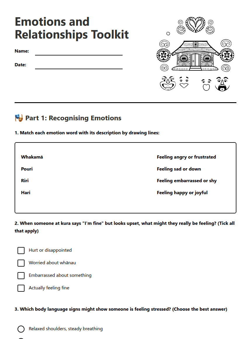 Emotions and Relationships Toolkit worksheet preview