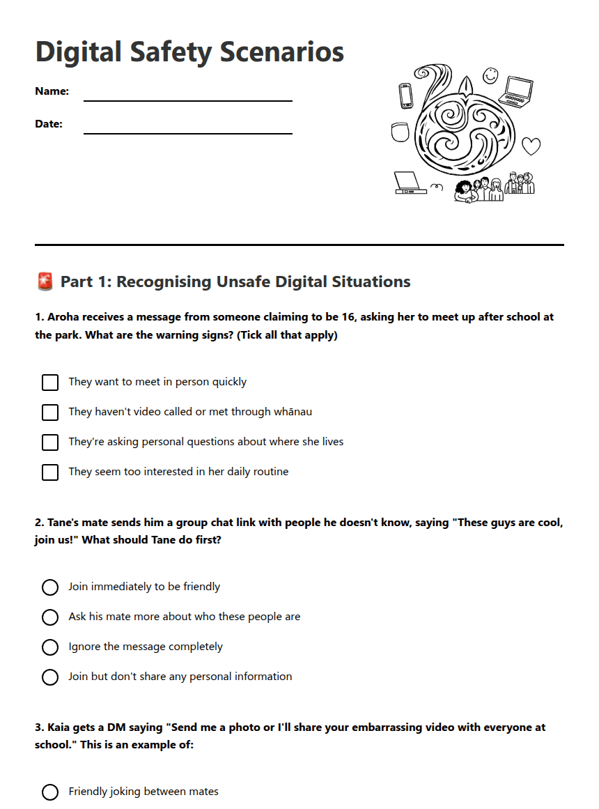 Digital Safety Scenarios worksheet preview