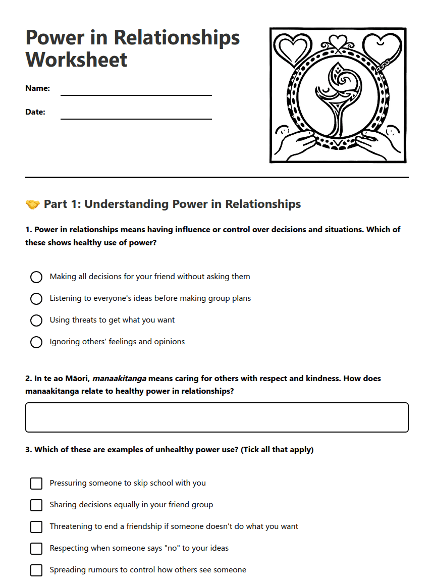Power in Relationships Worksheet worksheet preview
