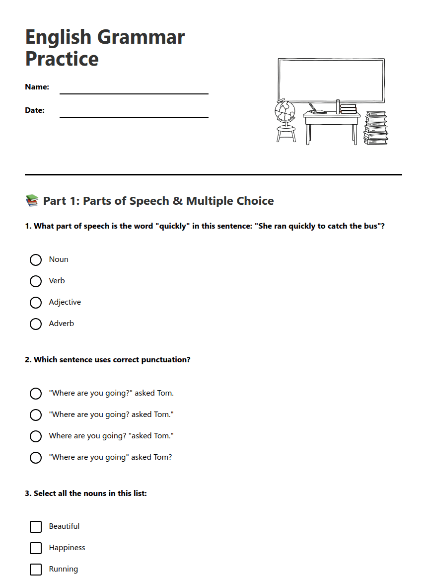 English Grammar Practice worksheet preview