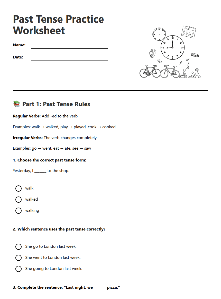 Past Tense Practice Worksheet worksheet preview