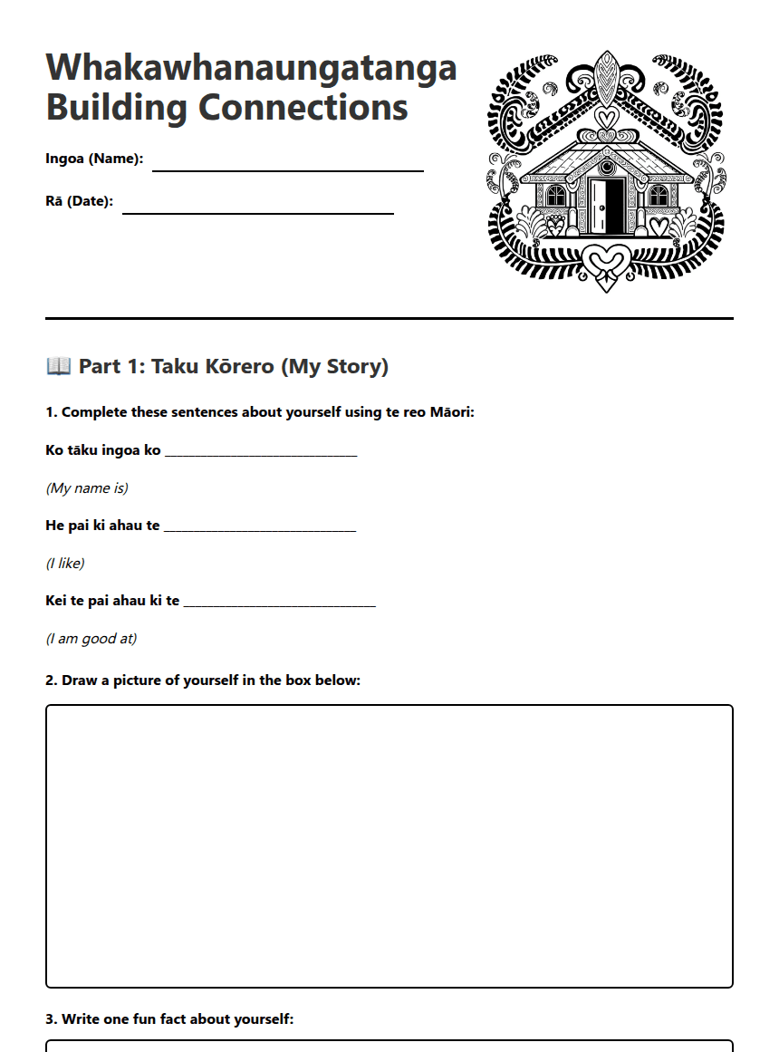 Whakawhanaungatanga Building Connections worksheet preview