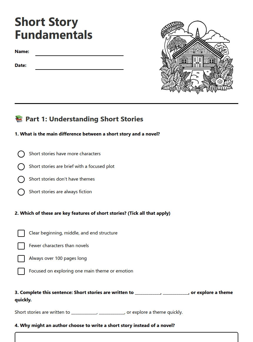 Short Story Fundamentals worksheet preview