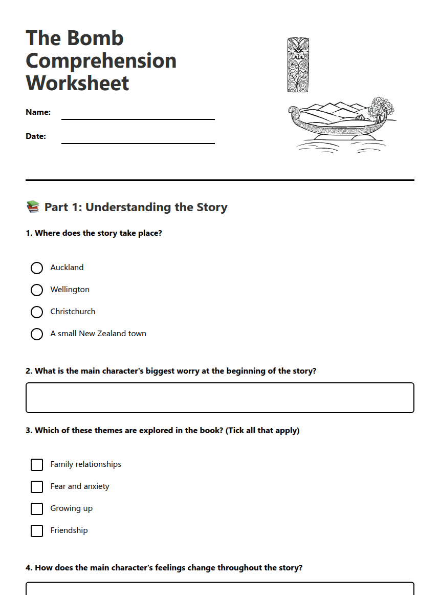 The Bomb Comprehension Worksheet worksheet preview