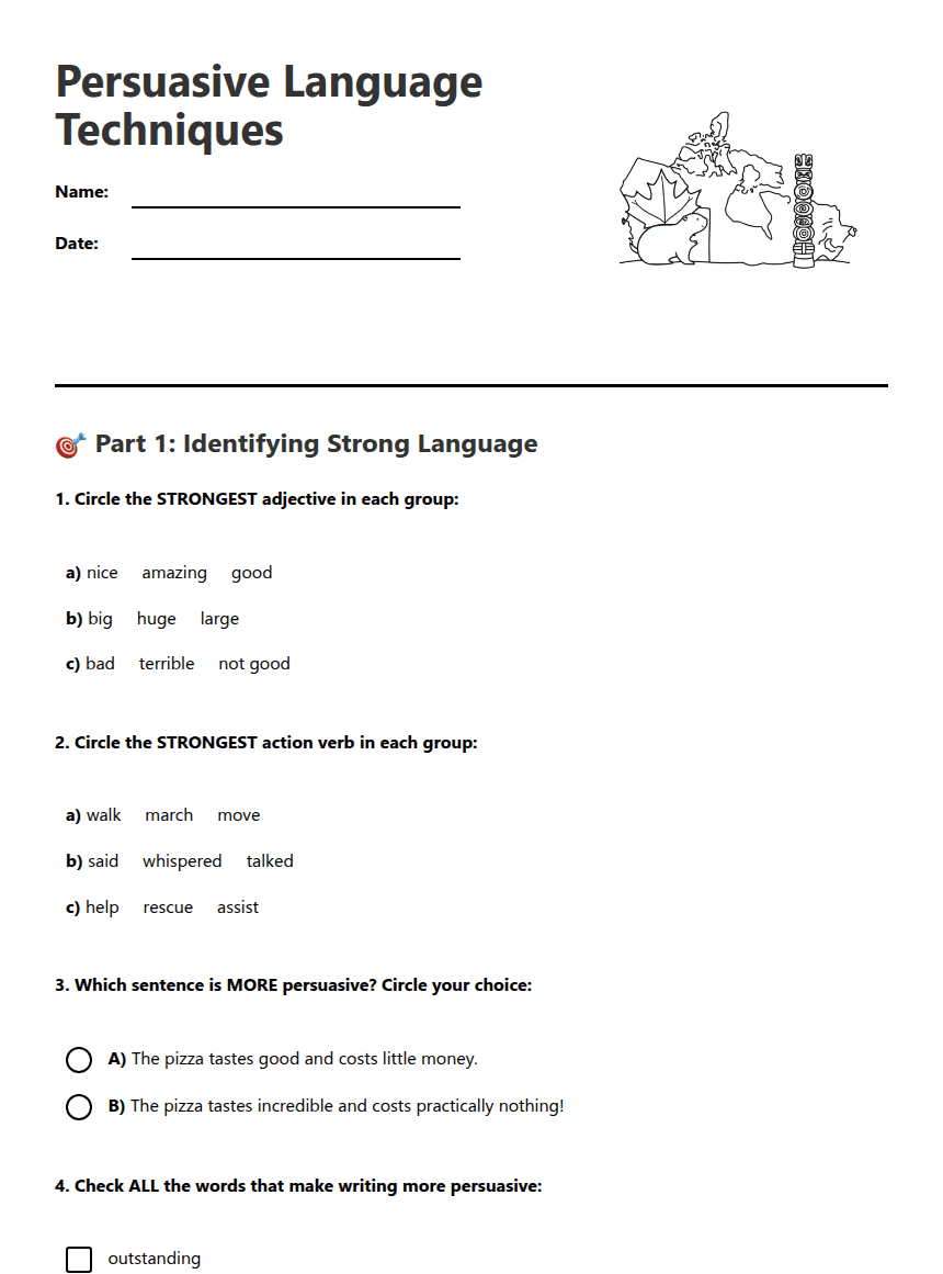 Persuasive Language Techniques worksheet preview