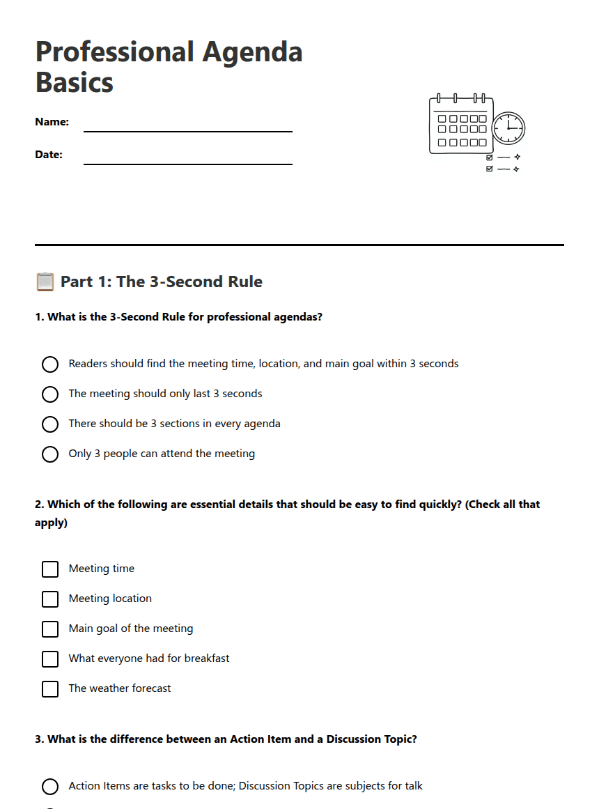 Professional Agenda Basics worksheet preview