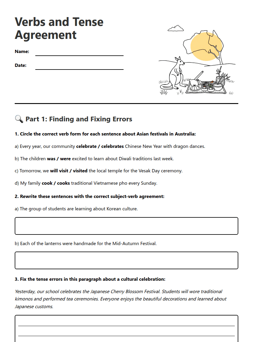 Verbs and Tense Agreement worksheet preview
