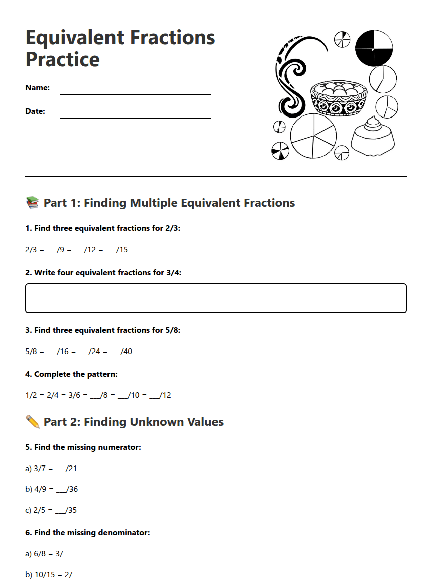 Equivalent Fractions Practice worksheet preview