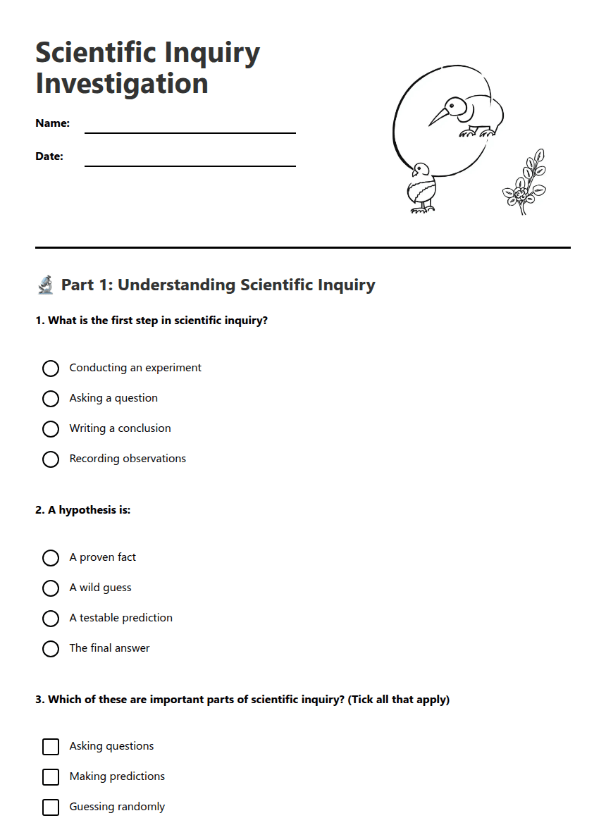 Scientific Inquiry Investigation worksheet preview