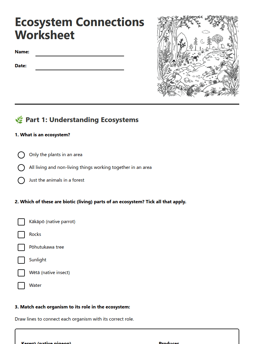 Ecosystem Connections Worksheet worksheet preview