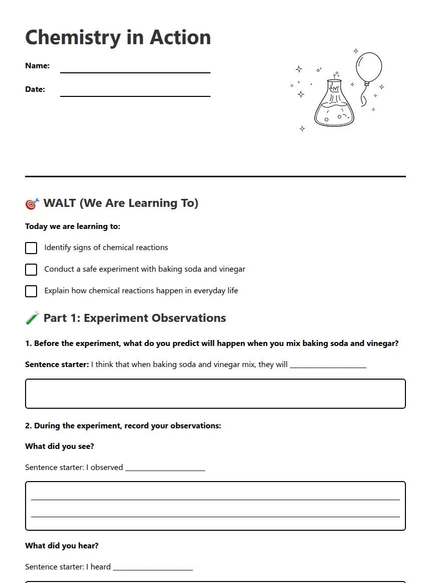 Chemistry in Action worksheet preview