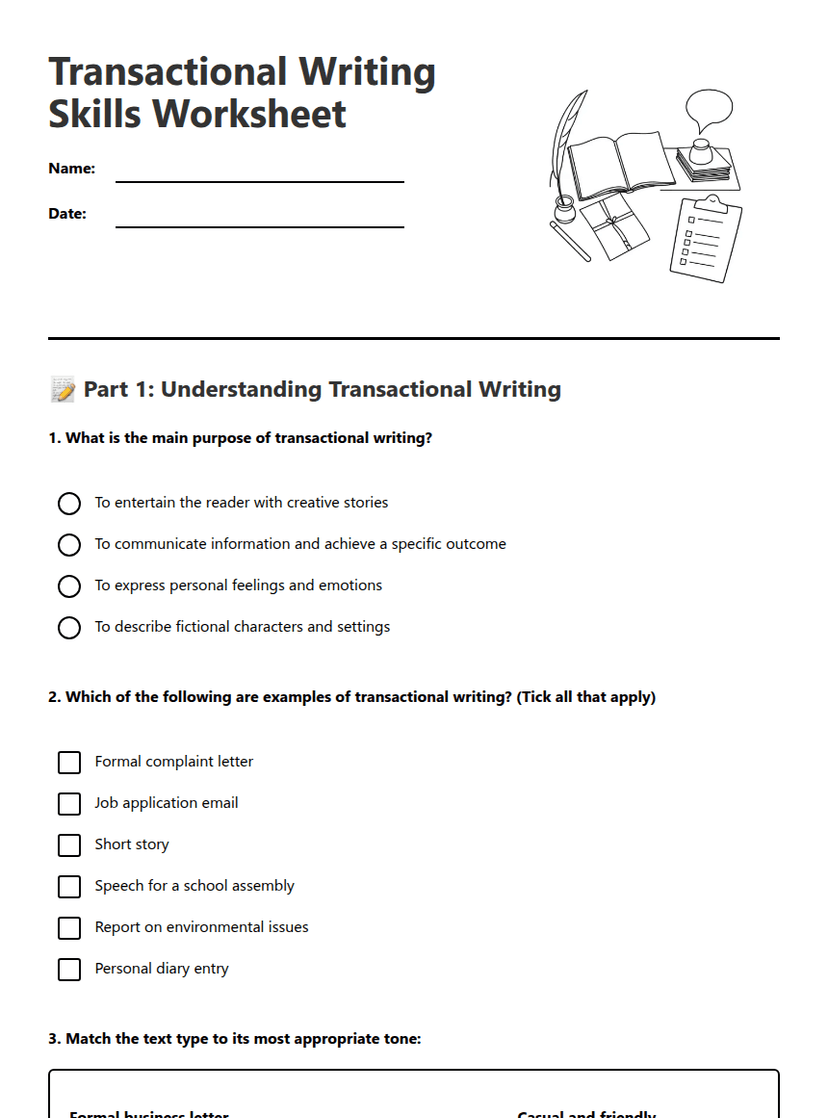 Transactional Writing Skills Worksheet