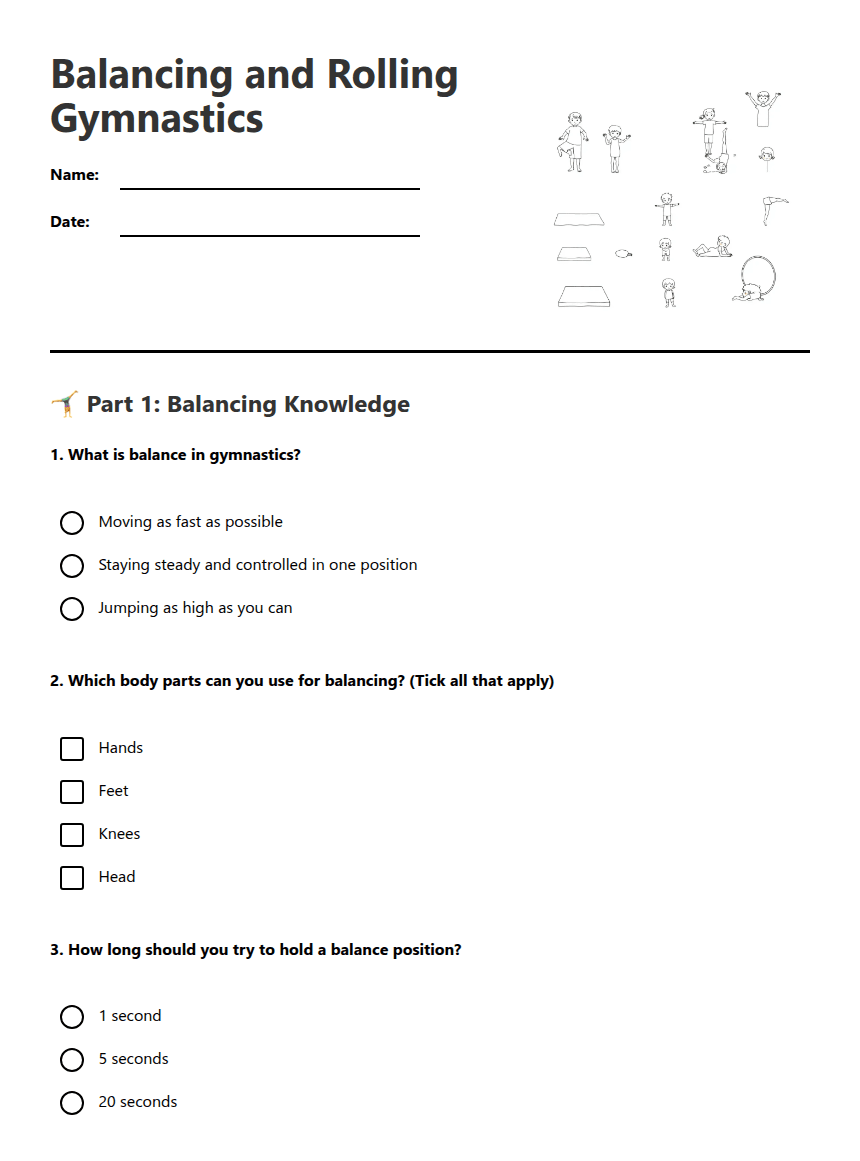 Balancing and Rolling Gymnastics worksheet preview