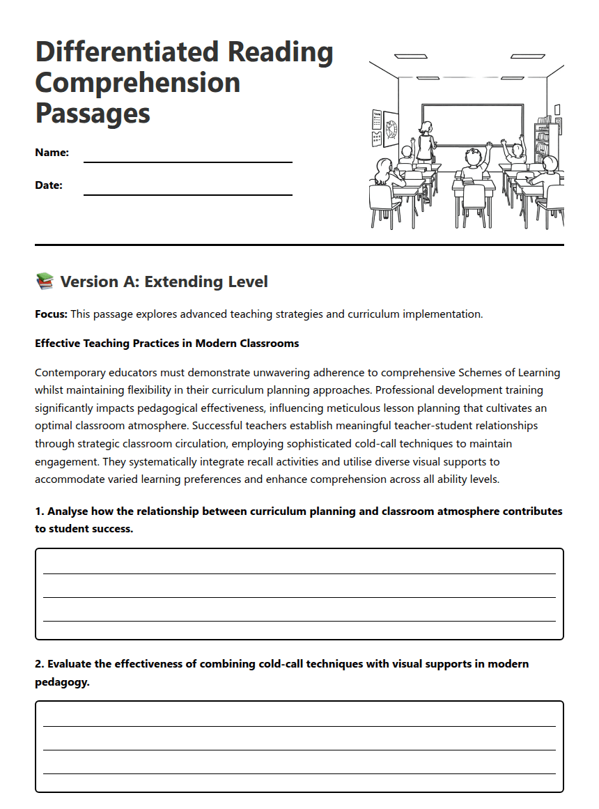 Differentiated Reading Comprehension Passages worksheet preview