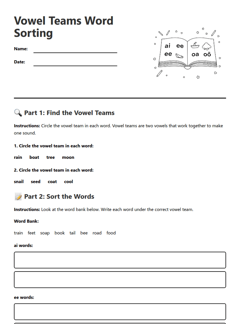Vowel Teams Word Sorting