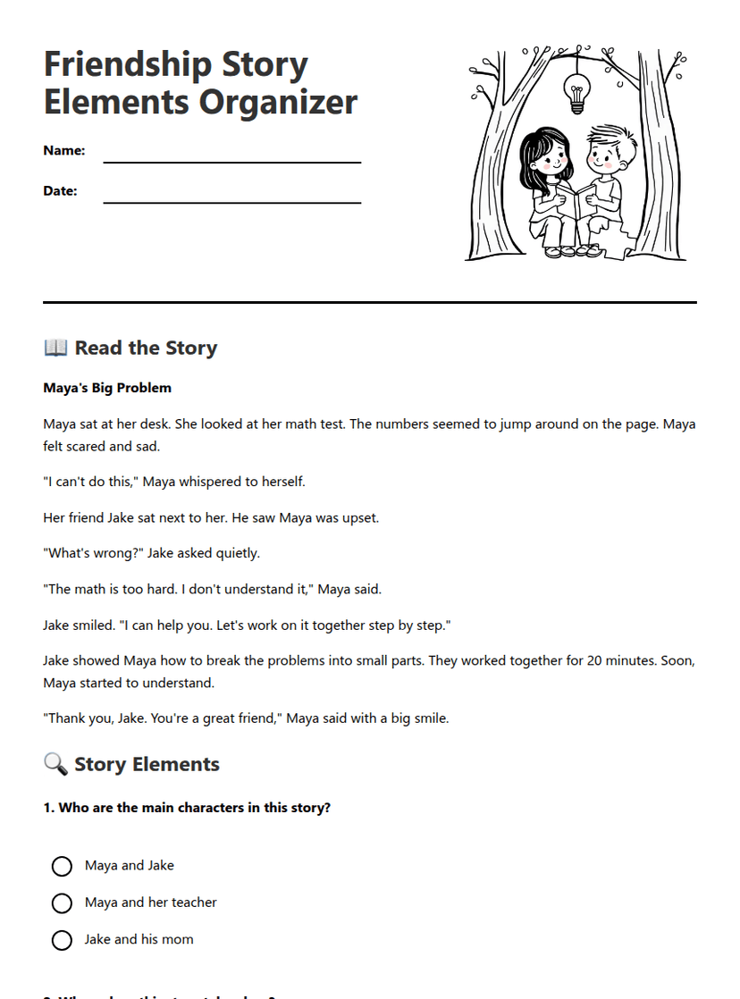 Friendship Story Elements Organizer