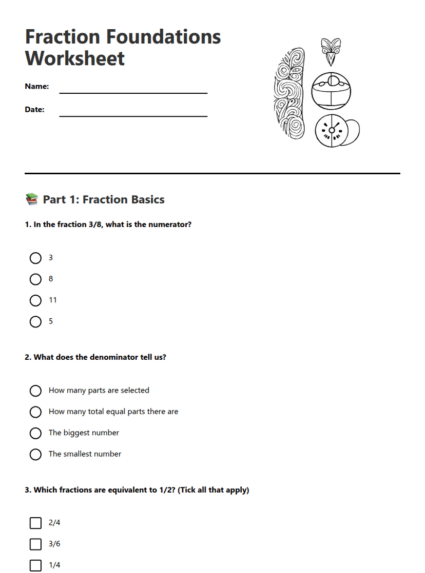 Fraction Foundations Worksheet