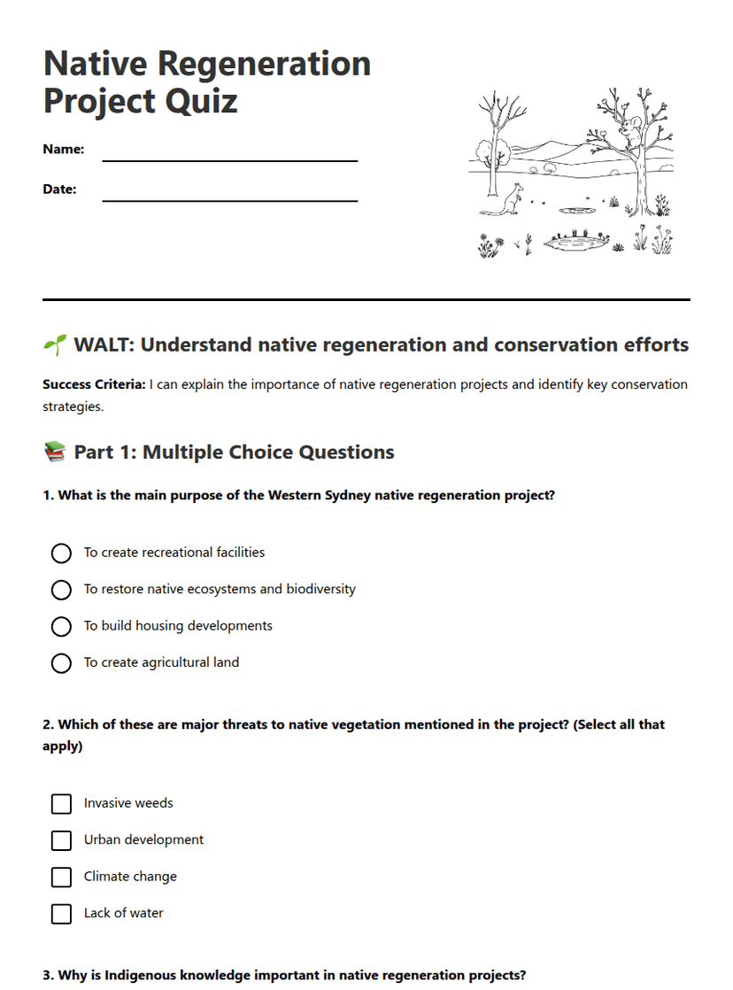 Native Regeneration Project Quiz