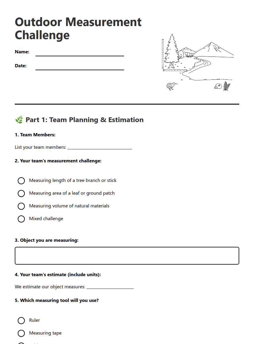 Outdoor Measurement Challenge worksheet preview