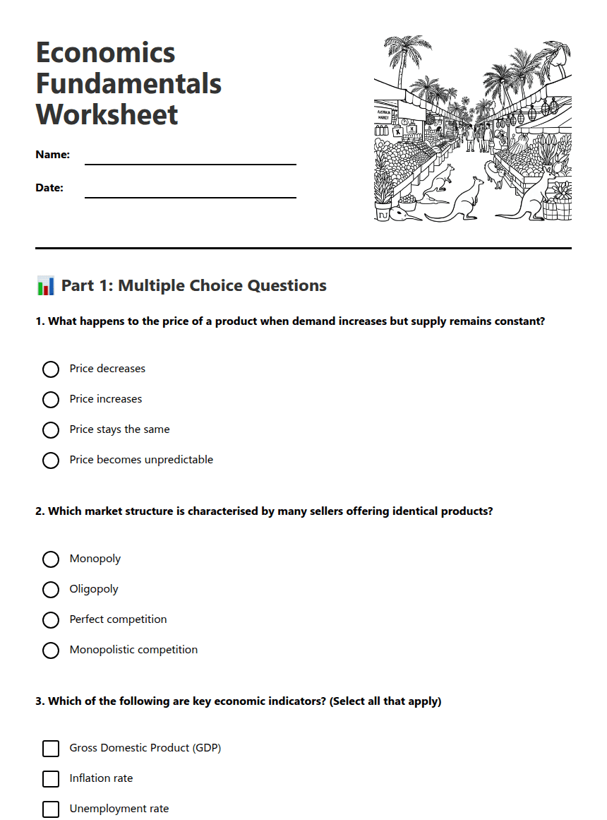 Economics Fundamentals Worksheet worksheet preview