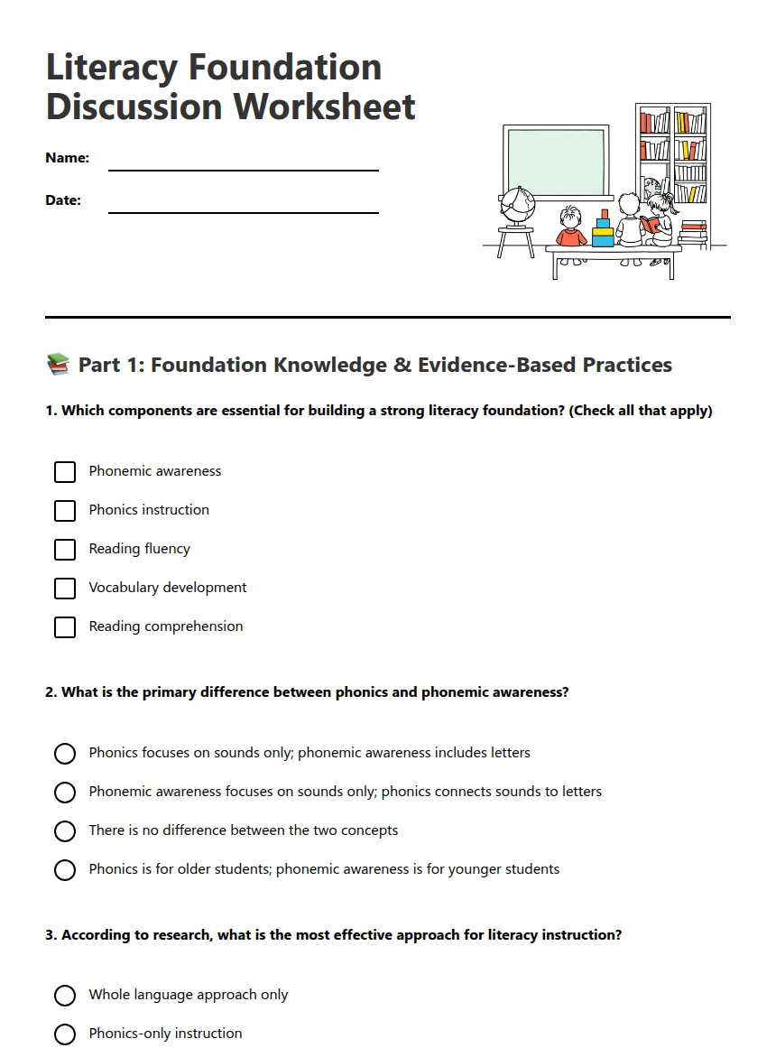 Literacy Foundation Discussion Worksheet worksheet preview