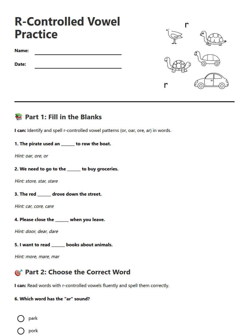 R-Controlled Vowel Practice