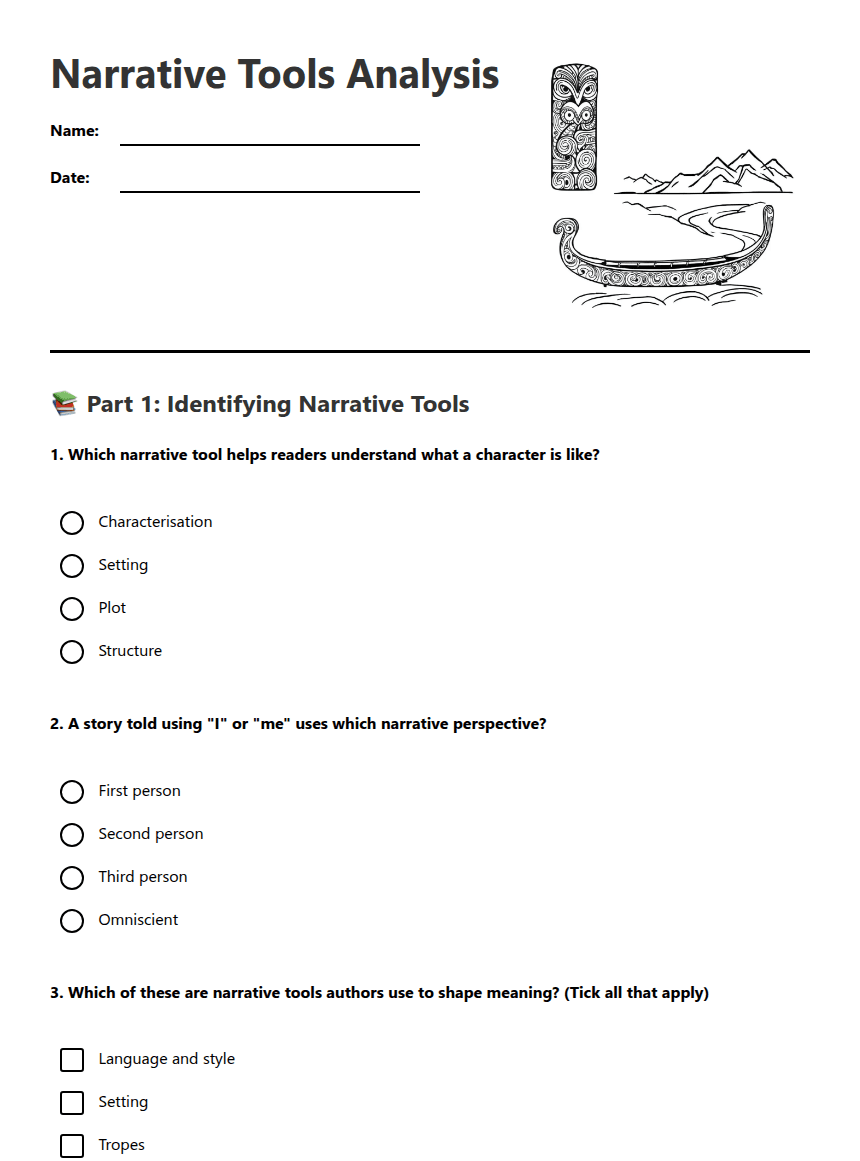 Narrative Tools Analysis worksheet preview