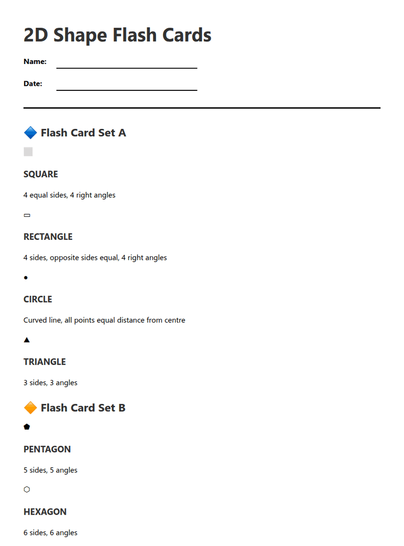 2D Shape Flash Cards