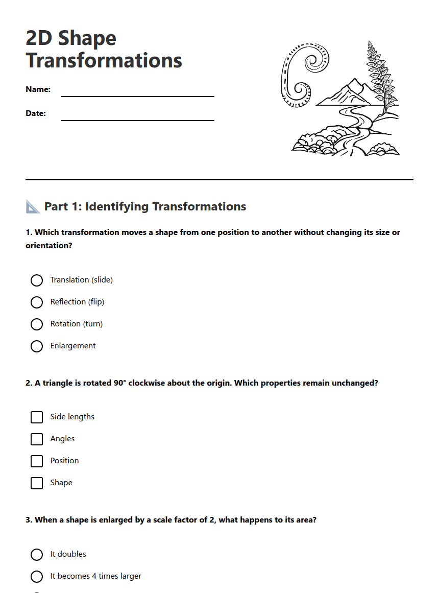 2D Shape Transformations worksheet preview