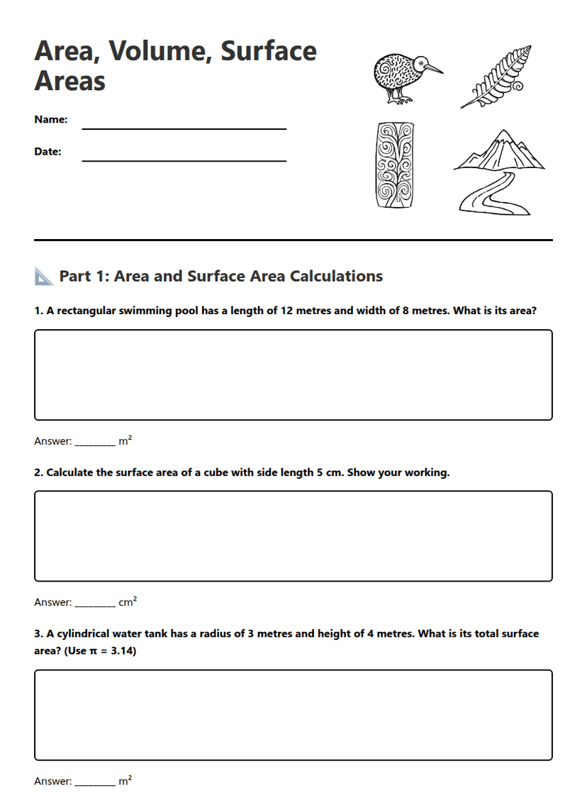 Area, Volume, Surface Areas