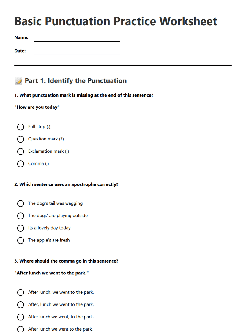 Basic Punctuation Practice Worksheet