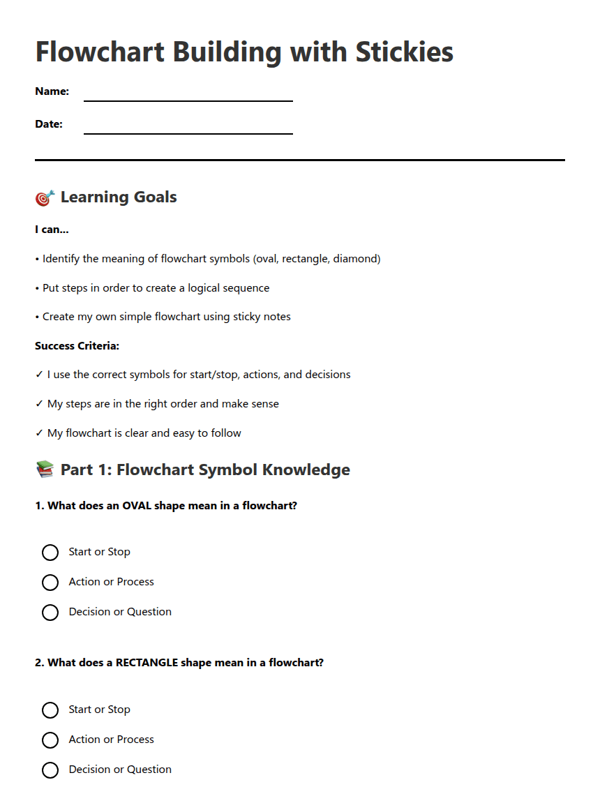 Flowchart Building with Stickies worksheet preview