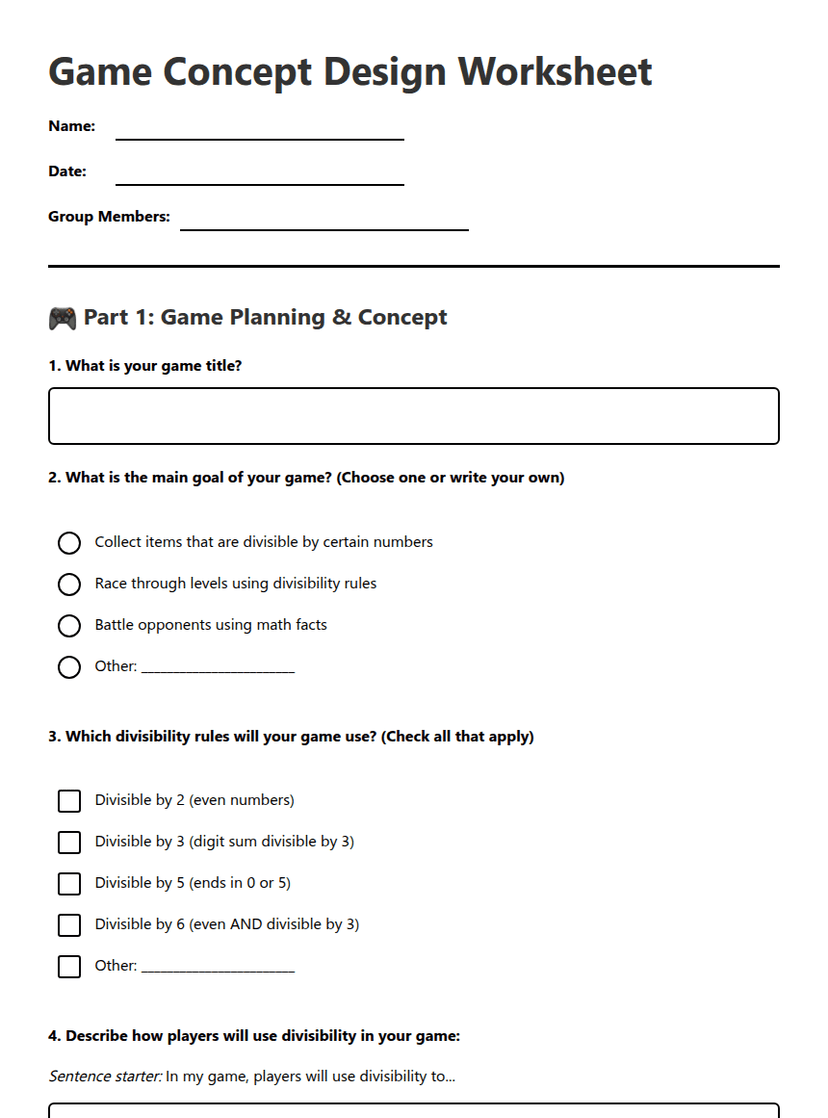 Game Concept Design Worksheet