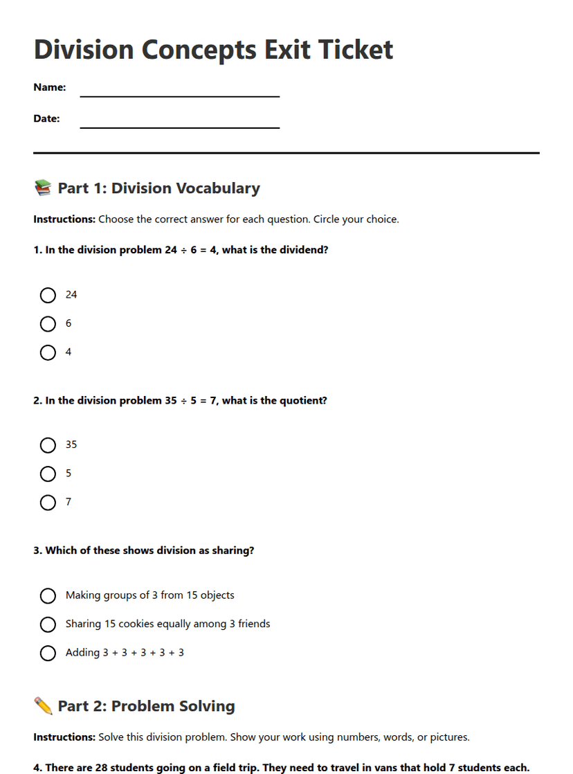 Division Concepts Exit Ticket