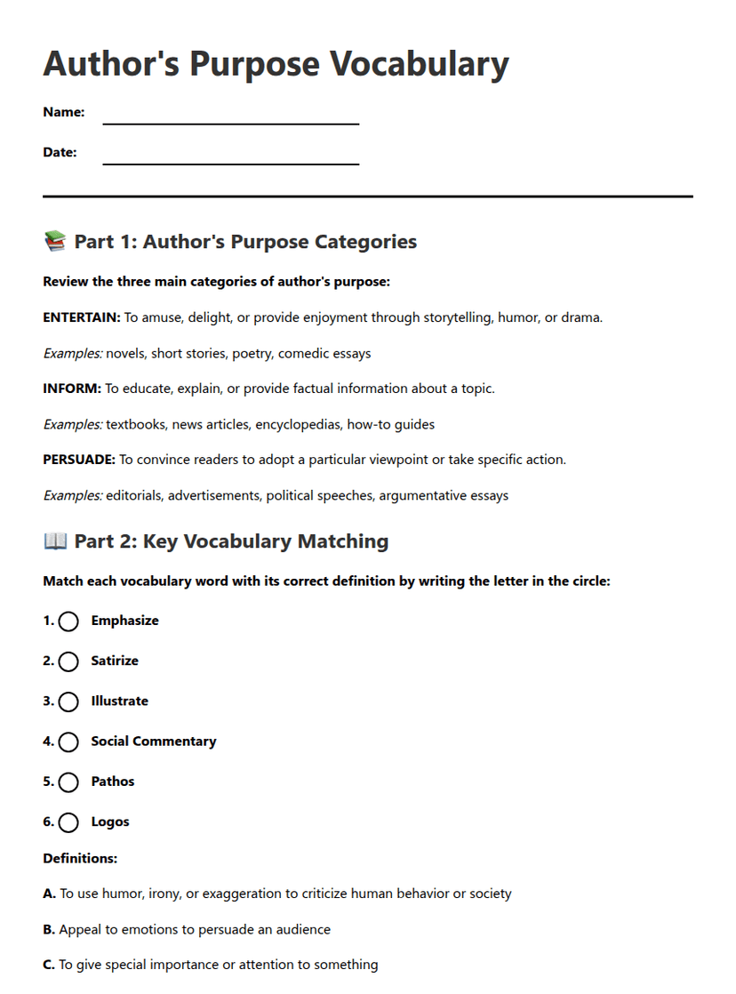 Author's Purpose Vocabulary