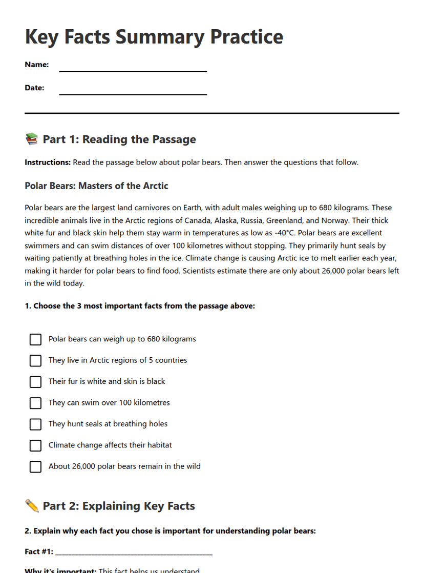 Key Facts Summary Practice