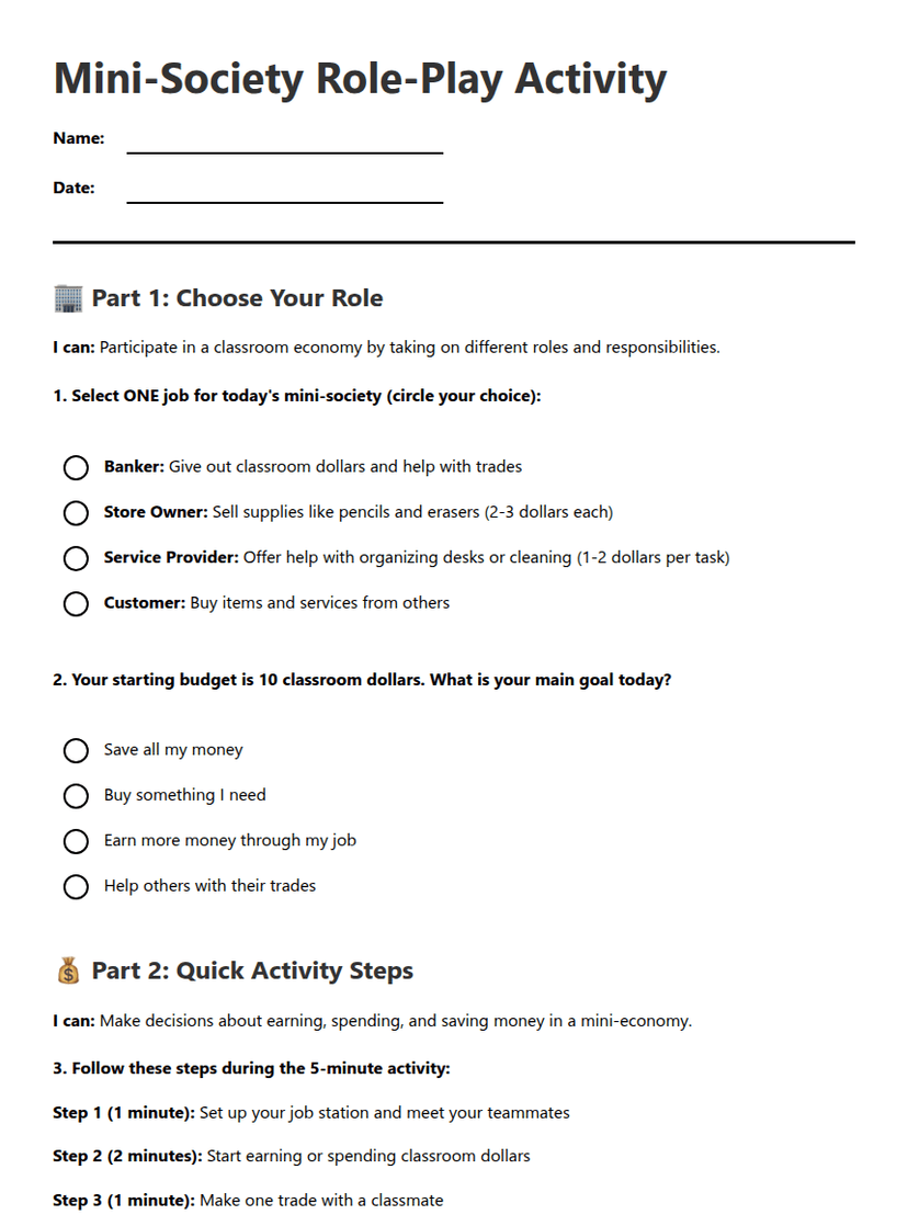 Mini-Society Role-Play Activity