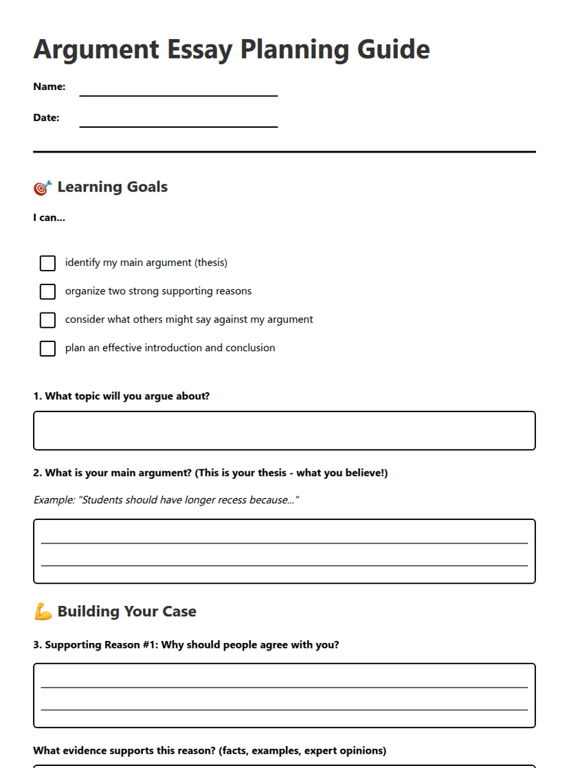 Argument Essay Planning Guide