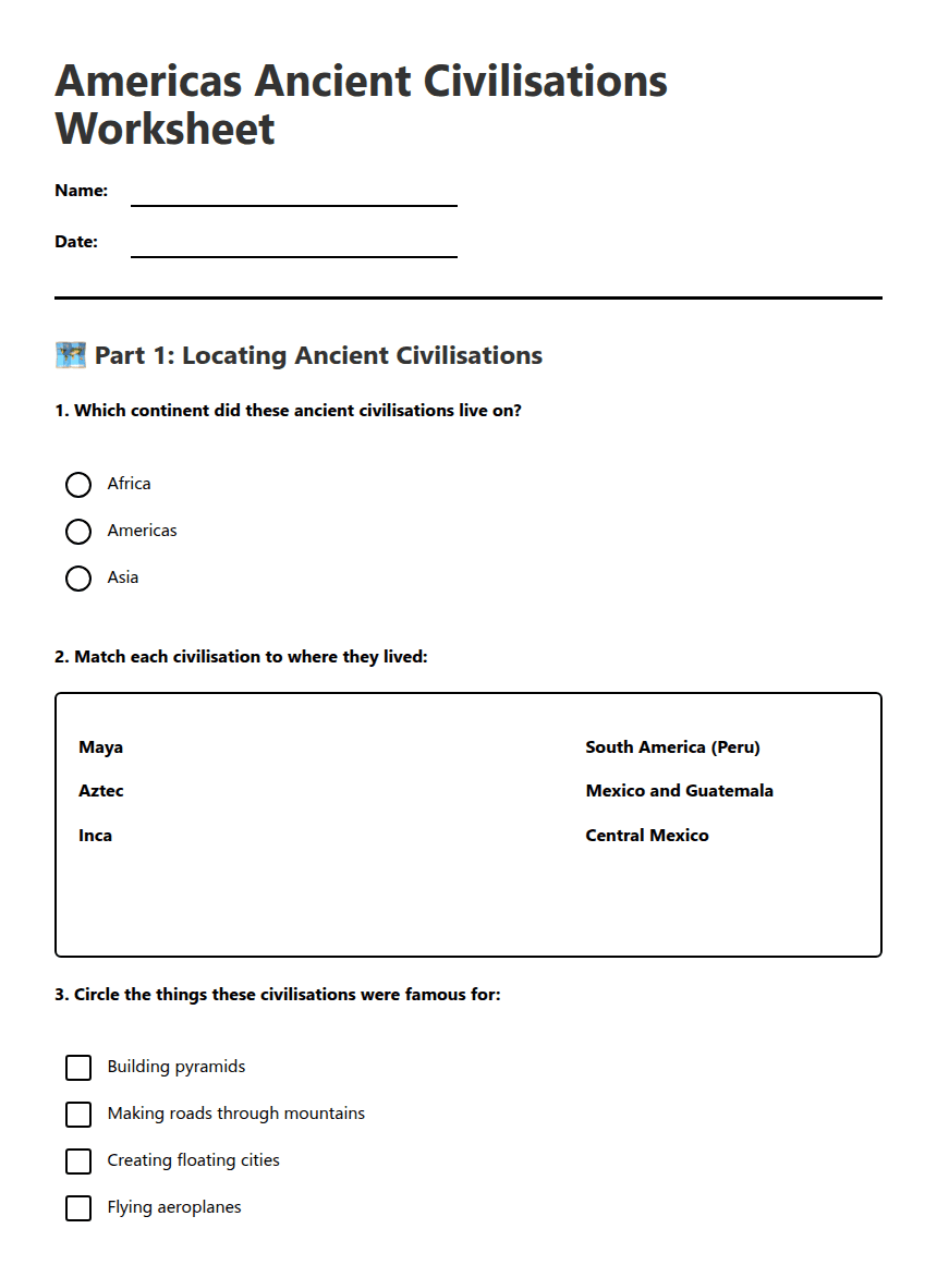 Americas Ancient Civilisations Worksheet worksheet preview
