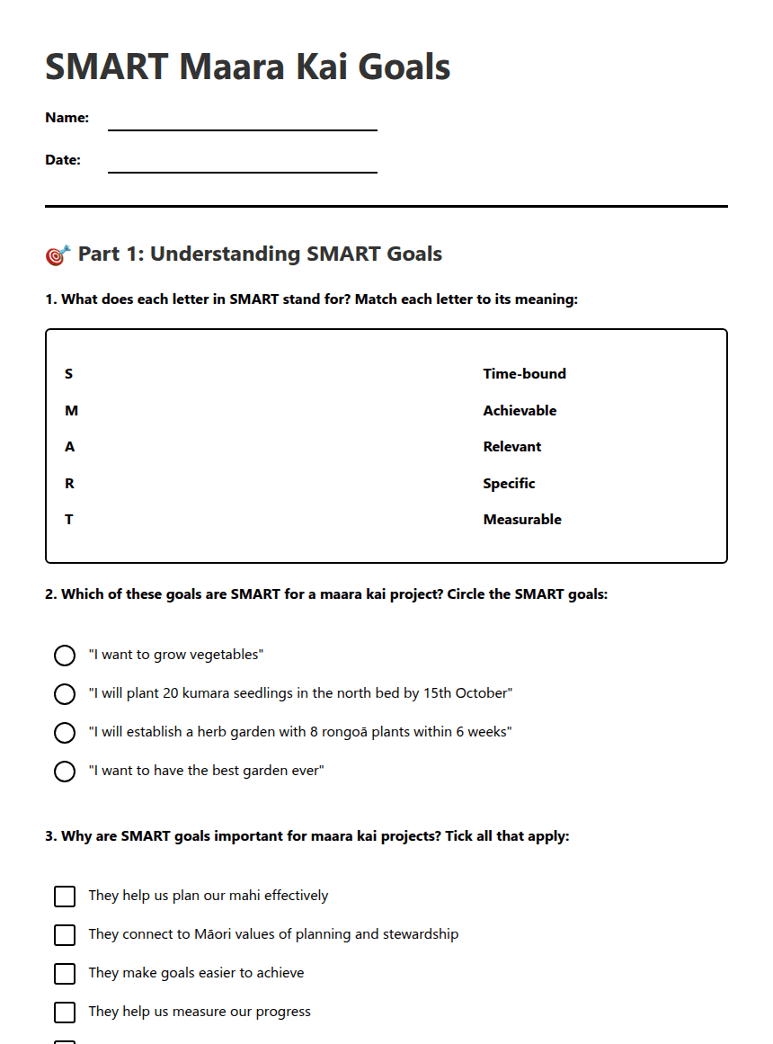 SMART Maara Kai Goals worksheet preview