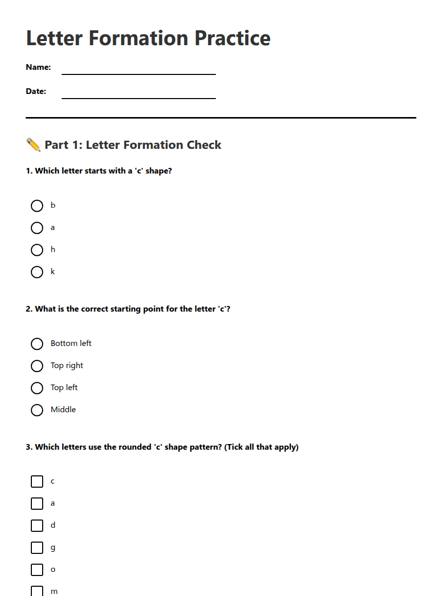 Letter Formation Practice worksheet preview