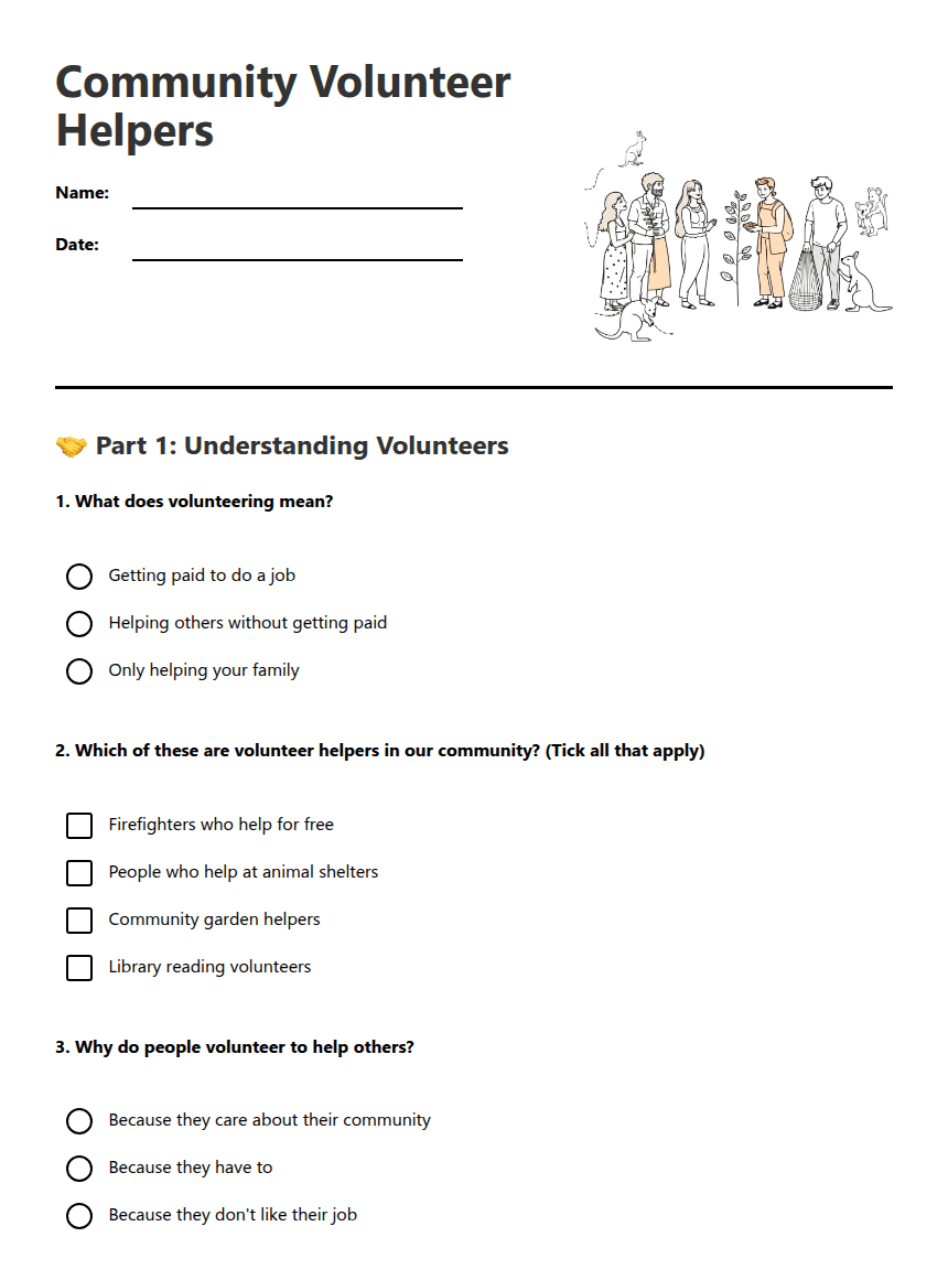 Community Volunteer Helpers worksheet preview