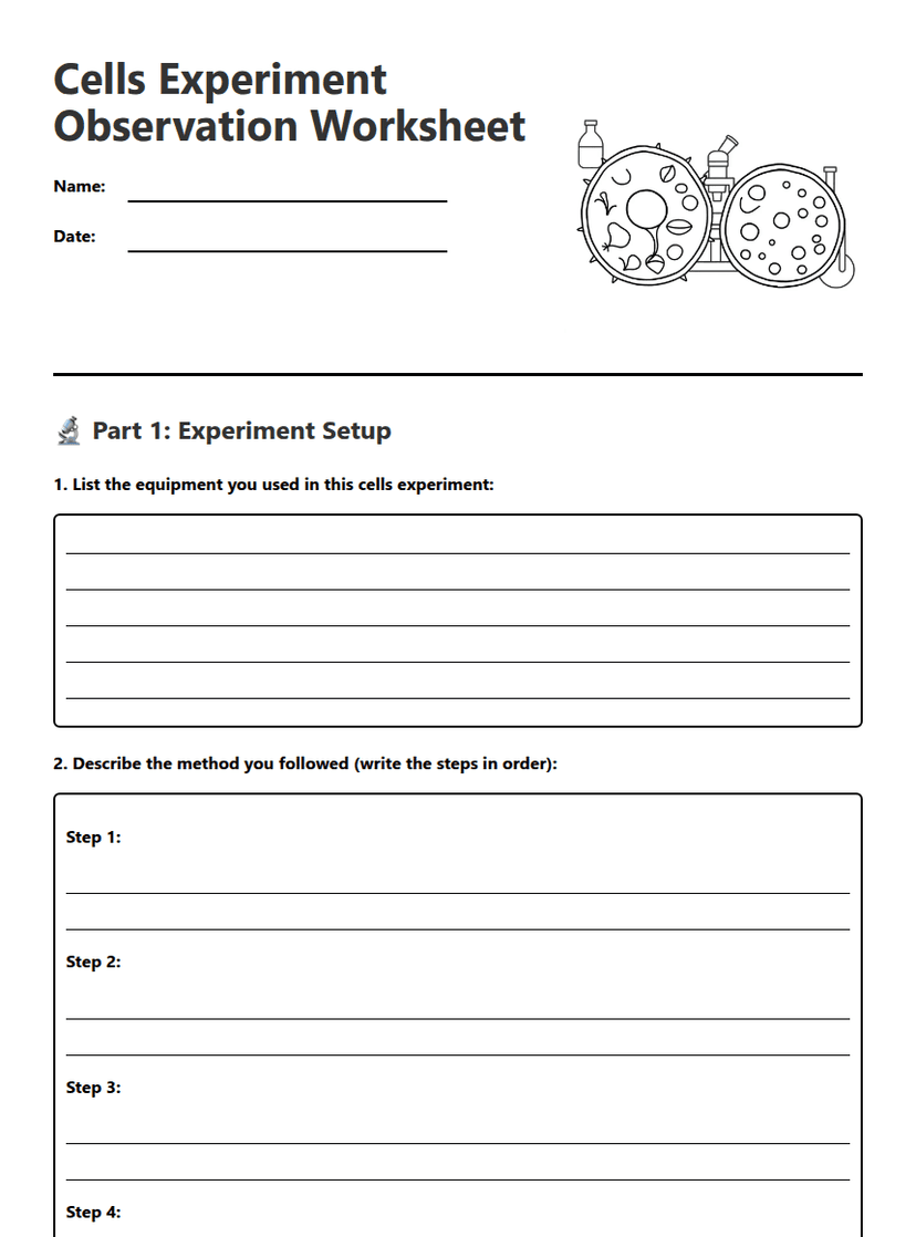 Cells Experiment Observation Worksheet