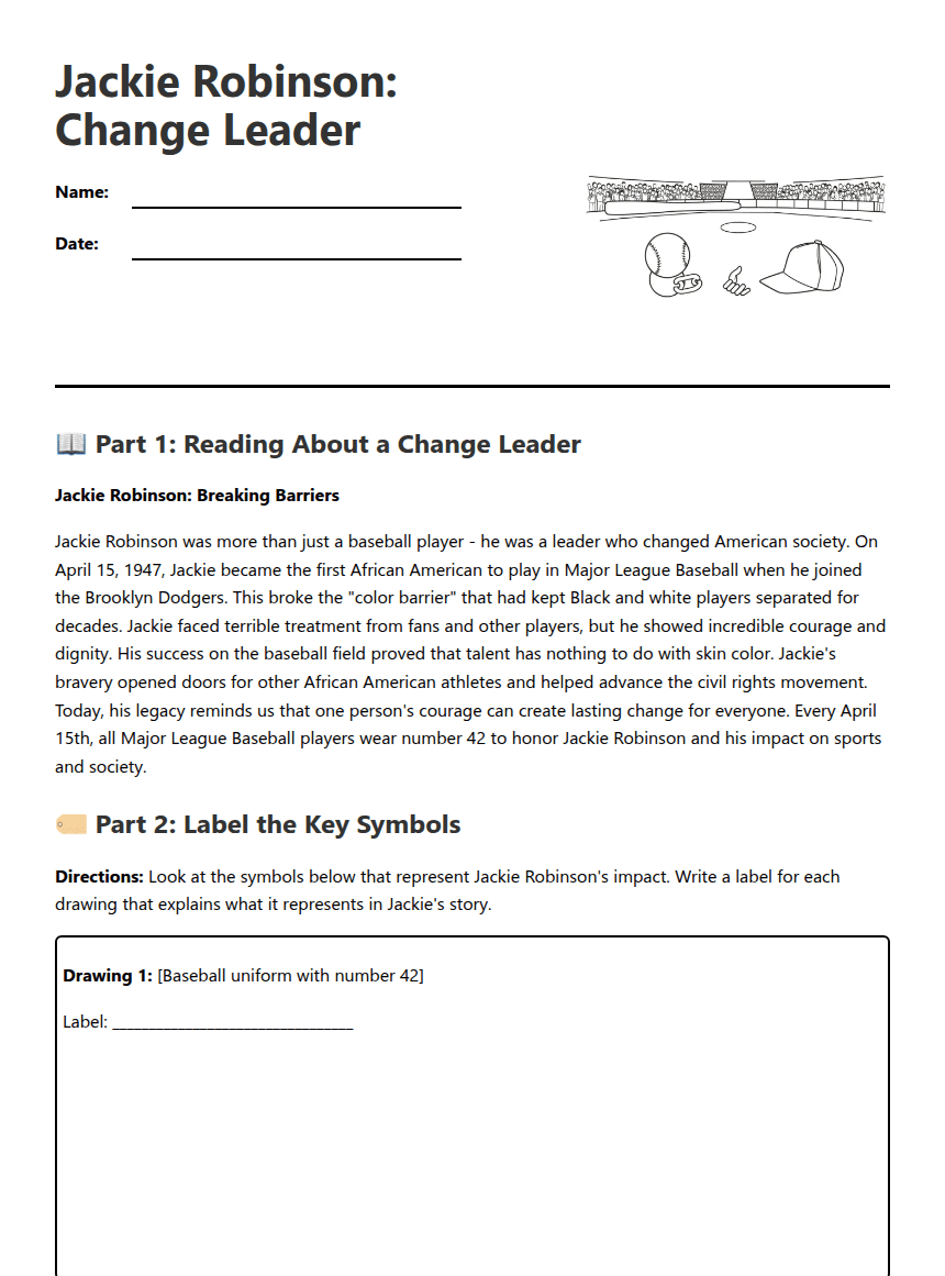 Jackie Robinson: Change Leader worksheet preview