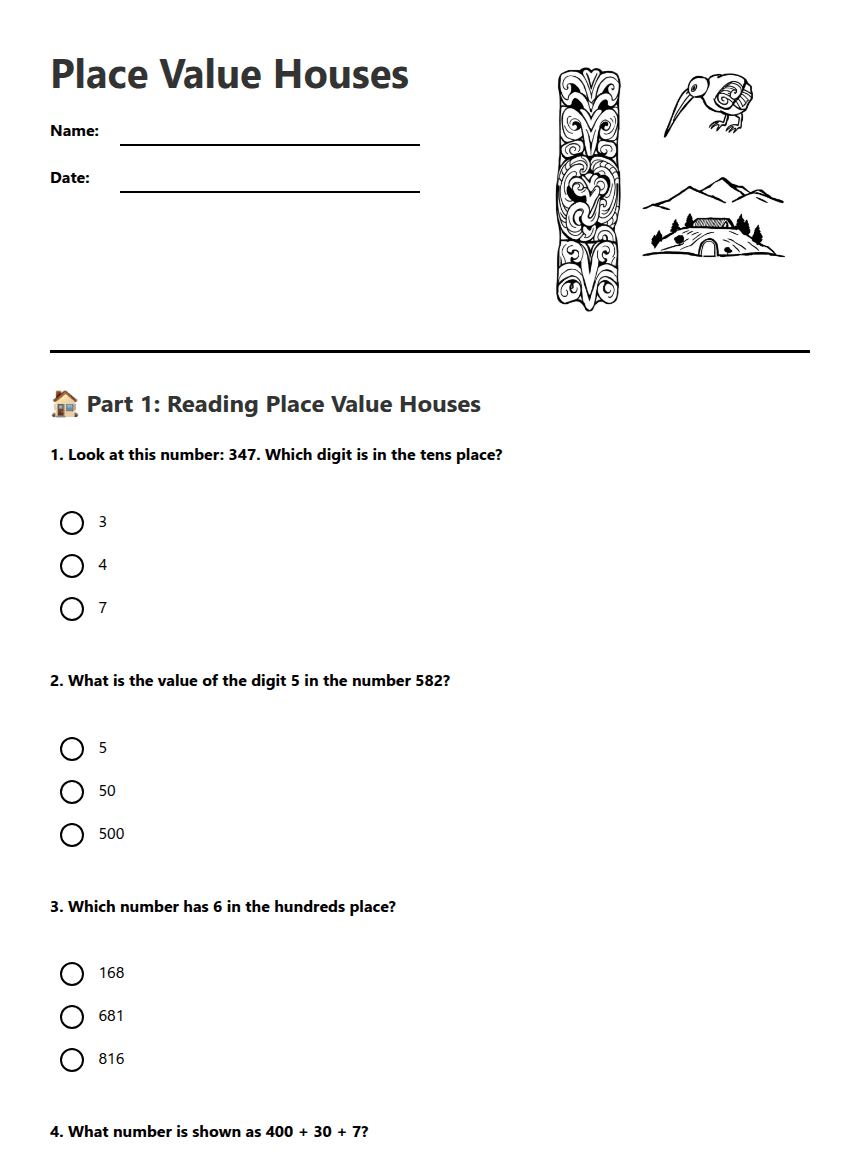 Place Value Houses worksheet preview