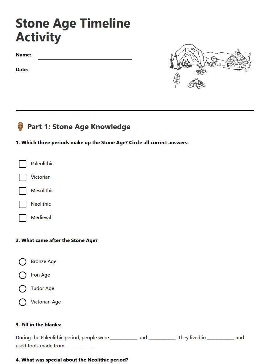 Stone Age Timeline Activity worksheet preview