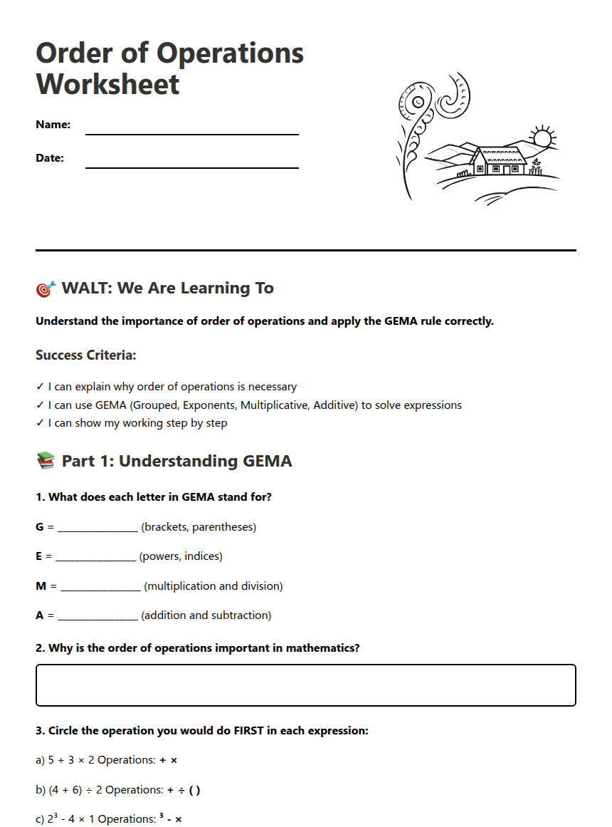 Order of Operations Worksheet worksheet preview
